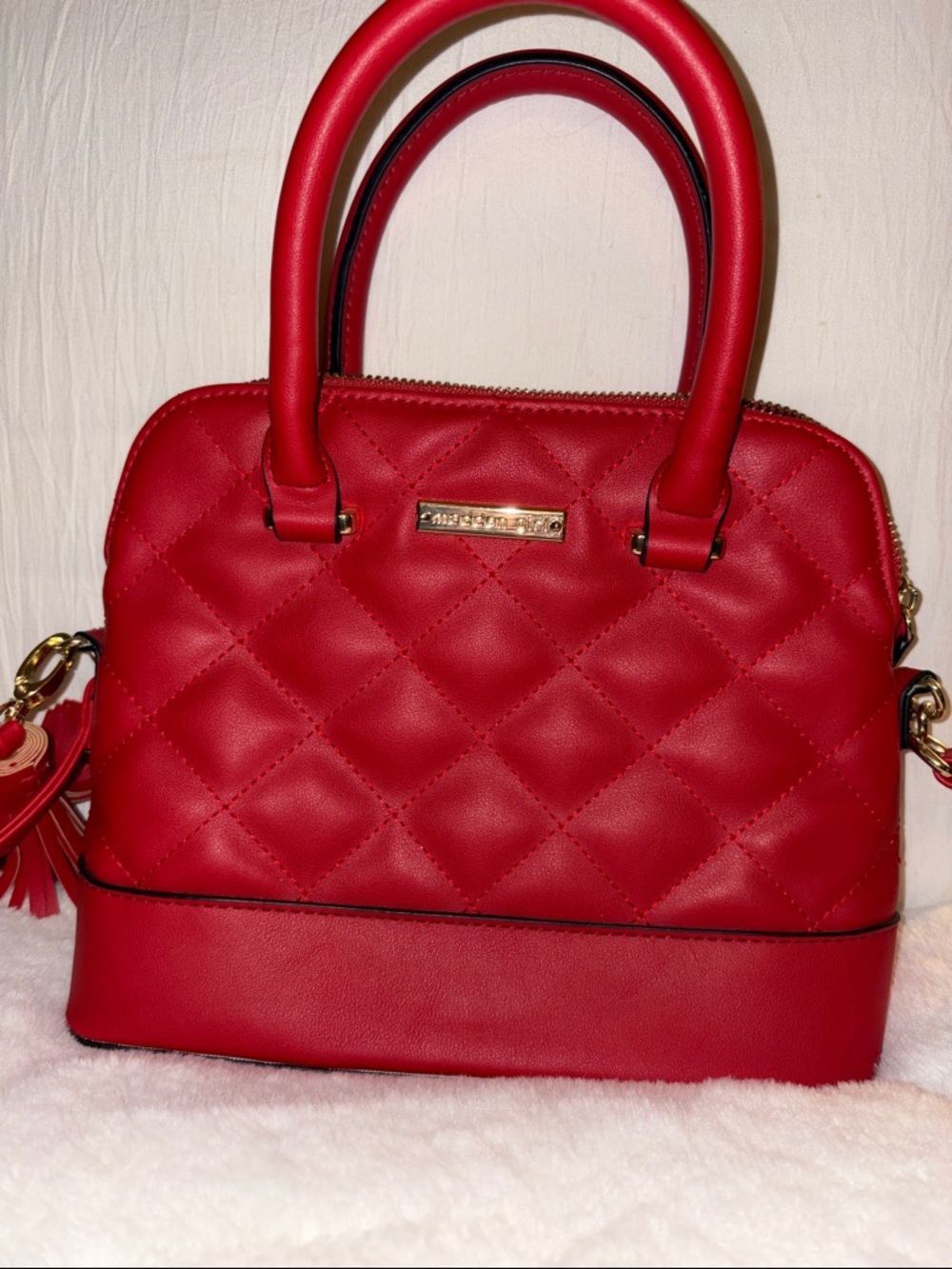 Madden Girl Quilted Red Dome Satchel with Tassel Charm